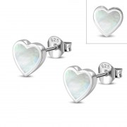 Mother of Pearl Heart Stud Silver Earrings, e315
